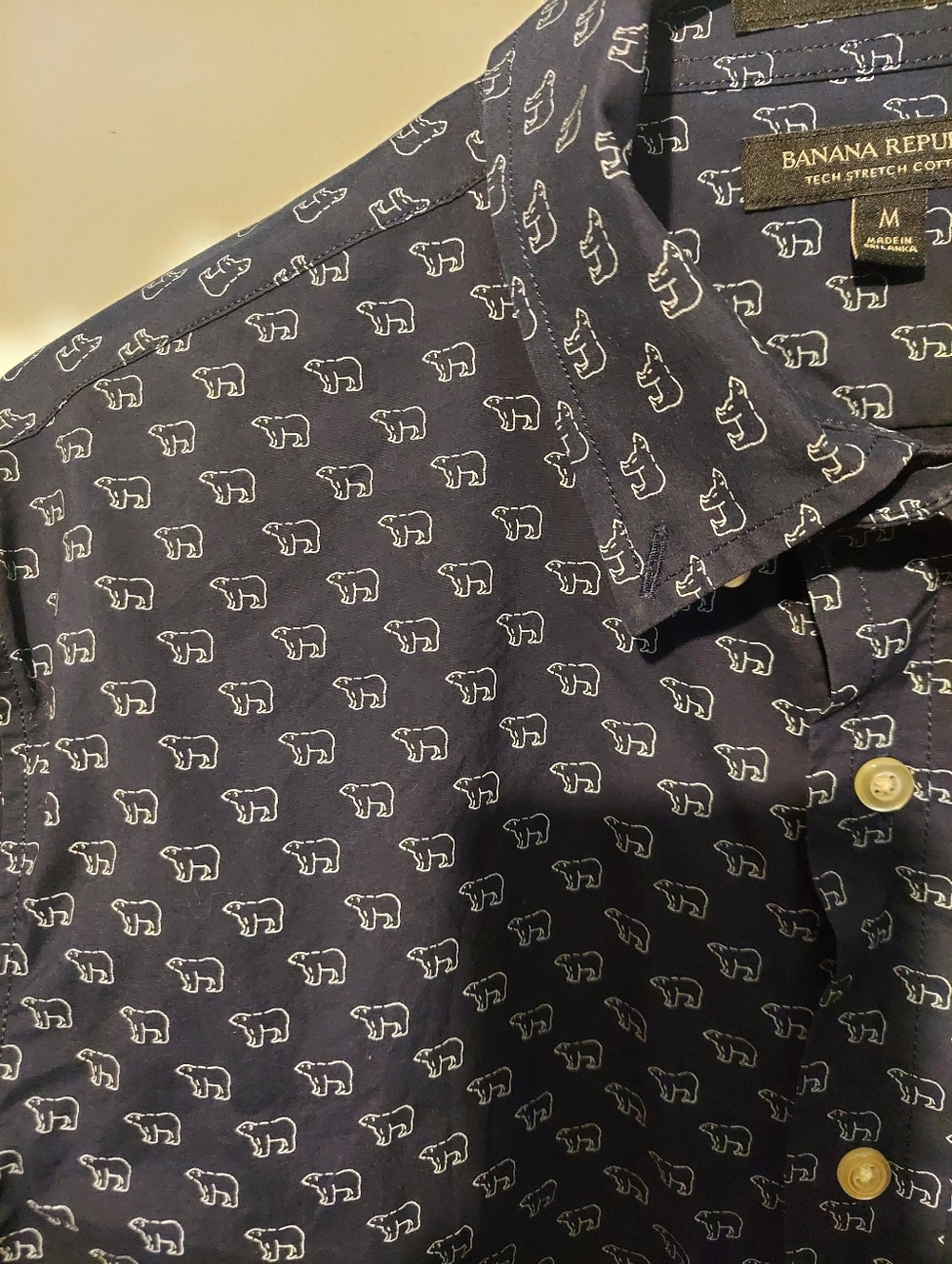 Banana Republic Shirt M Polar Bear Tech Stretch Cotton Untucked Slim Fit Office